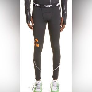 Men’s new w tag logo active compression tights off-white large pants off white